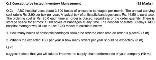 Q.2 Concept to be tested: Inventory Management