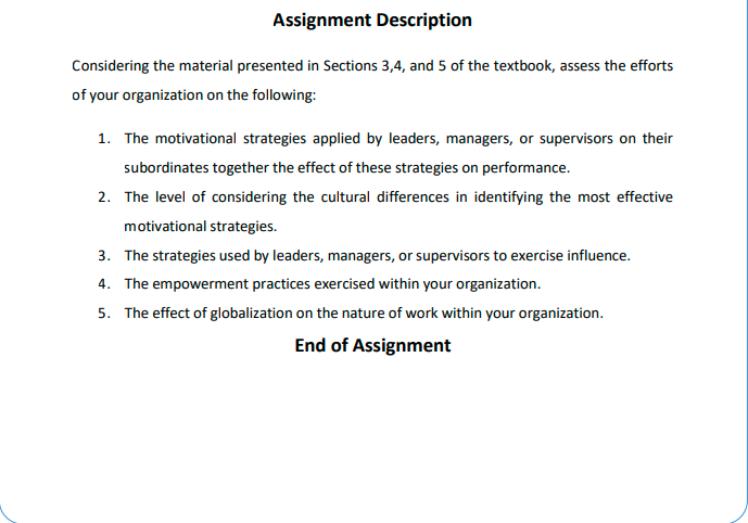 Assignment Description Considering the material