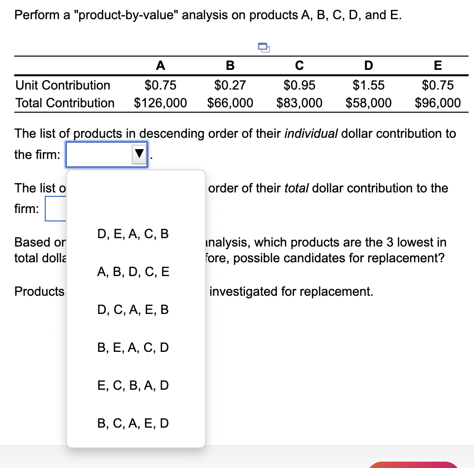 Perform a "product-by-value" analysis on products