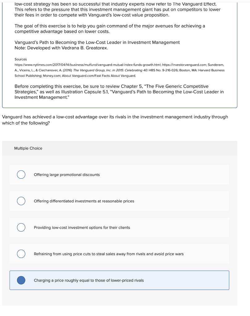 I ne vompetitive Aavantage ot a Low-Cost Provider