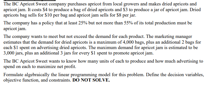 The BC Apricot Sweet company purchases apricot