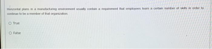 Horizontal plans in a manufacturing ervironment