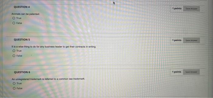 Arimats can be patantod. True false QUESTION 5 It