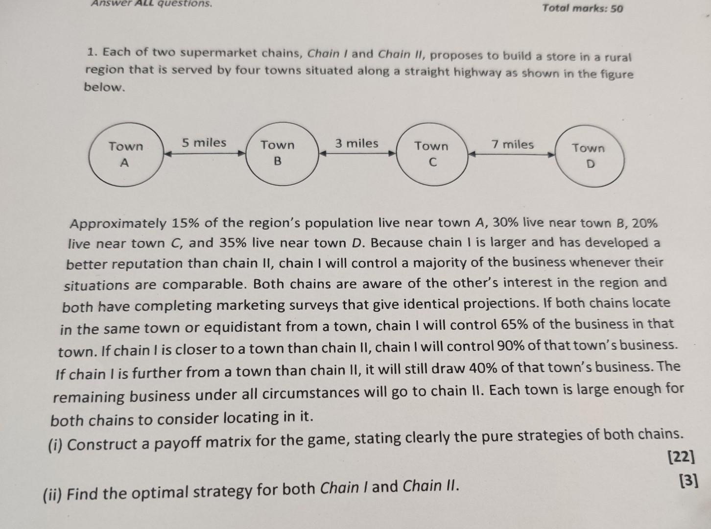 1. Each of two supermarket chains, Chain I and