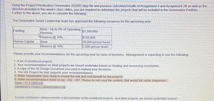 Using the Project Priontization Genematrix