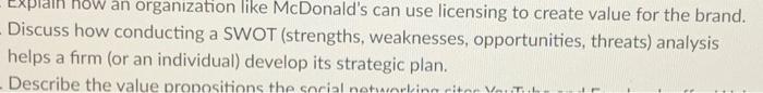 Swot Analysis an organization like McDonald's can