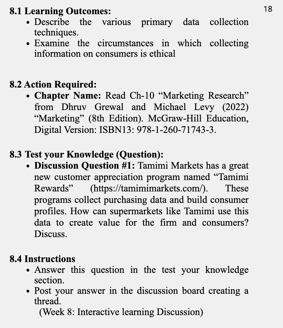 8.1 Learning Outcomes: - Describe the various