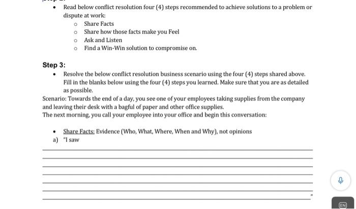 - Read below conflict resolution four (4) steps