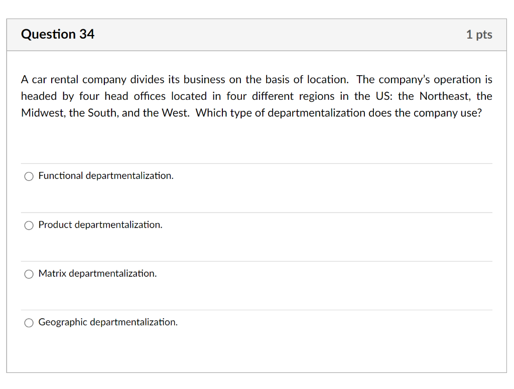 A car rental company divides its business on the
