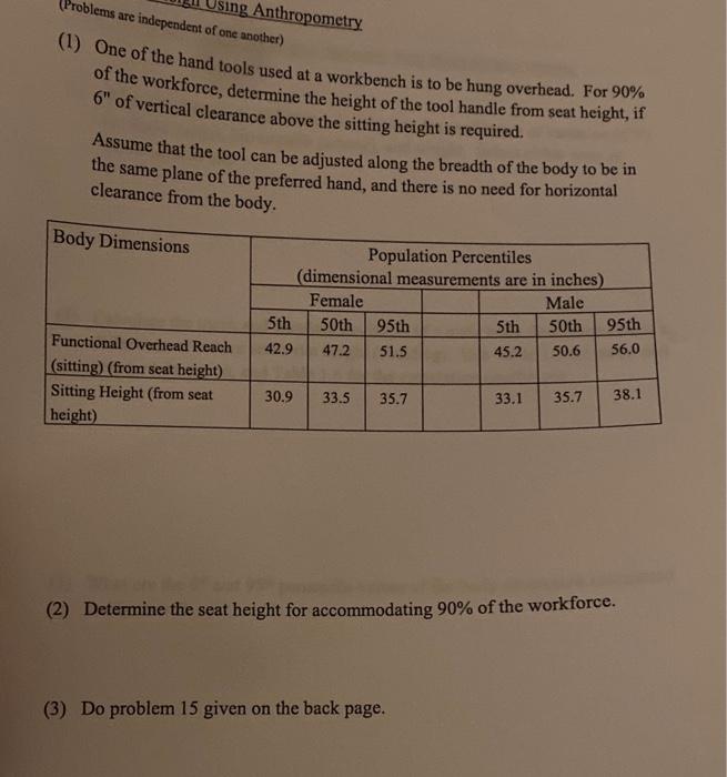 ing Anthropometry Problems are independent of one