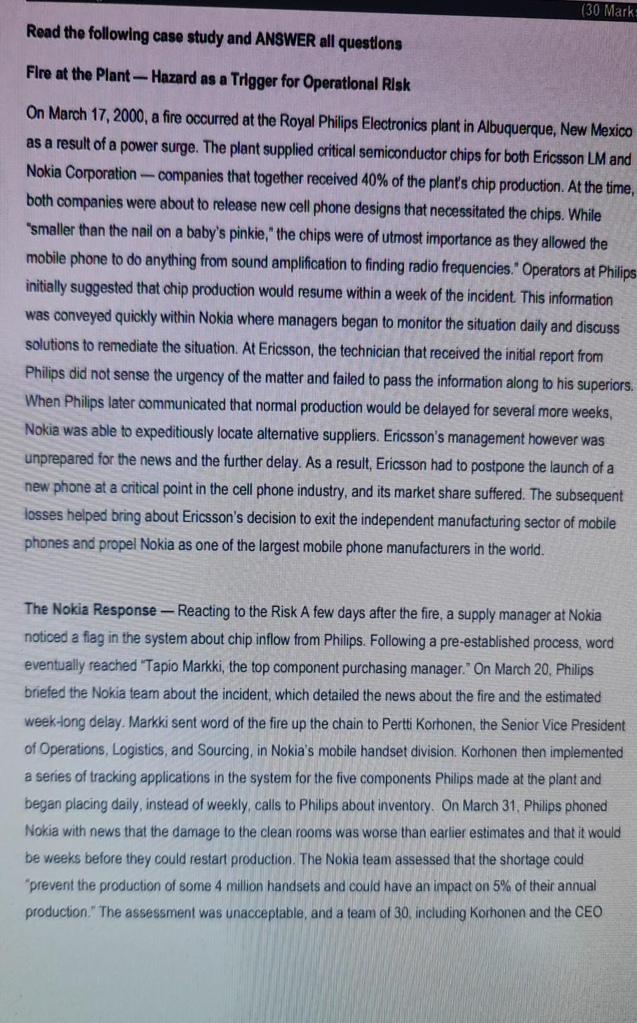 (30 Mark: Read the following case study and