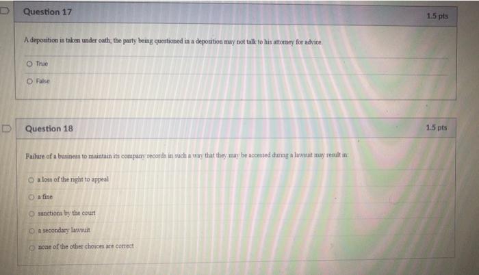 U Question 15 1.5 pts Before a jury has retired