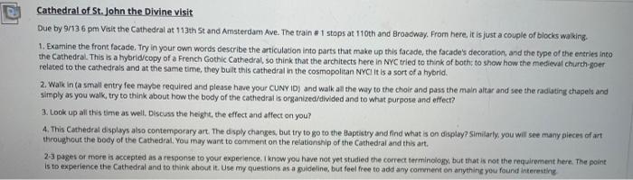 Cathedral of St. John the Divine visit Due by