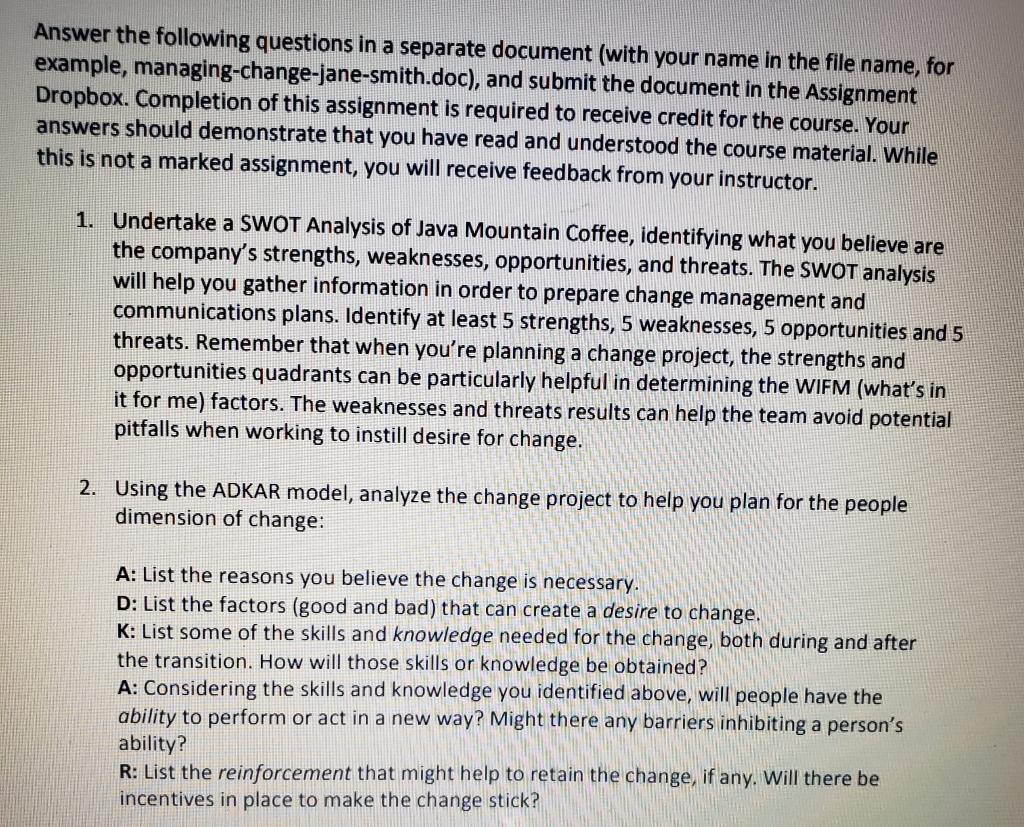 Java Mountain Coffee Case Study and Assignment