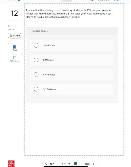 Assume that the holding cost of inventory at
