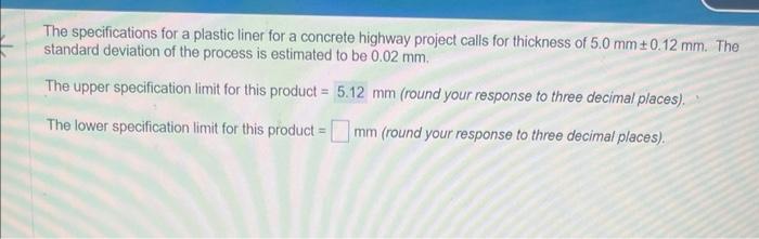 The specifications for a plastic liner for a