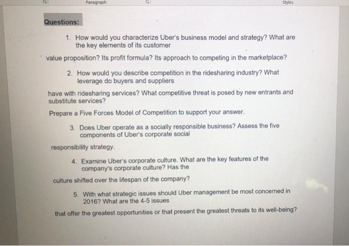 Paragraph Styles Questions: 1. How would you