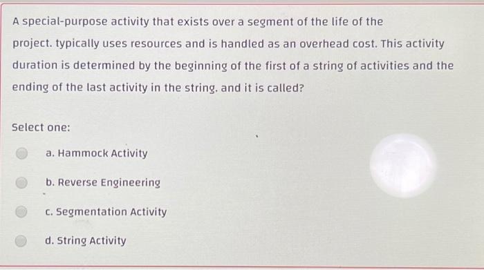 A special-purpose activity that exists over a