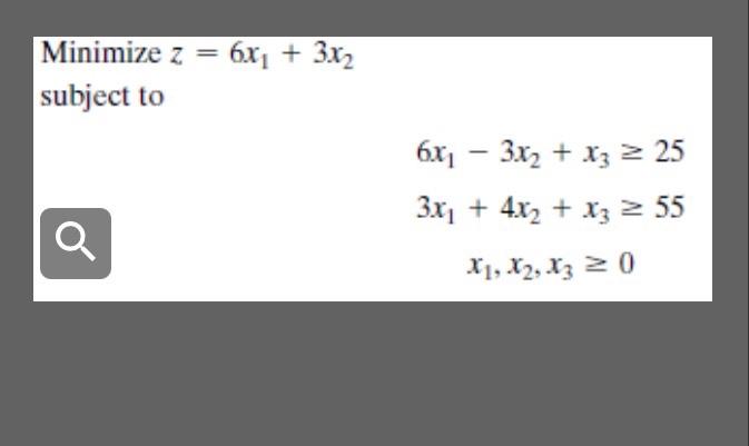 please time is up Minimize z = 6x + 3x2 subject