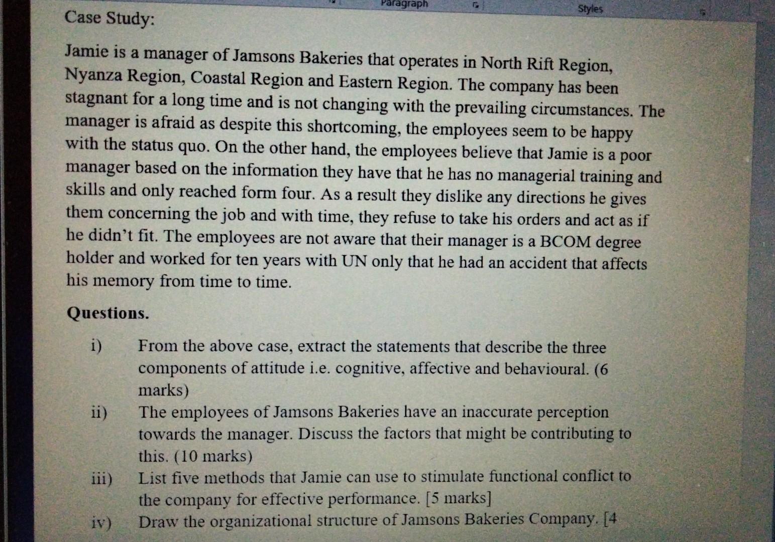 Jamie is a manager of Jamsons Bakeries that