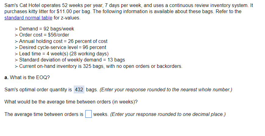 Sam's Cat Hotel operates 52 weeks per year, 7