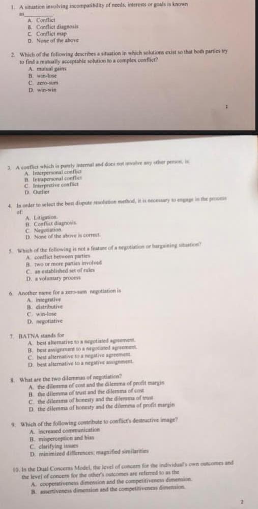 1. A situation involving incompatibility of