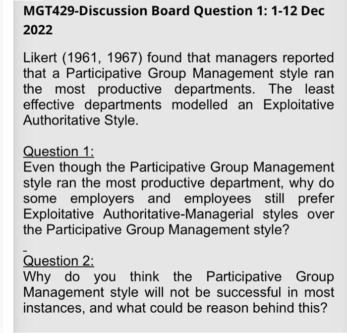 MGT429-Discussion Board Question 1: 1-12 Dec 2022
