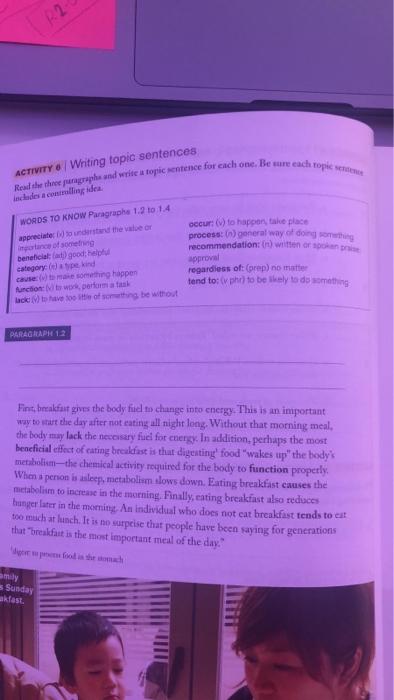 12 ACTIVITY / Writing topic sentences Read the