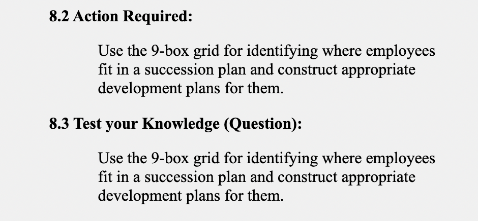 8.2 Action Required: Use the 9-box grid for