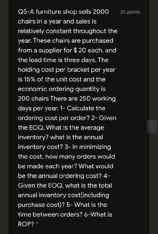 20 points Q5-A furniture shop sells 2000 chairs