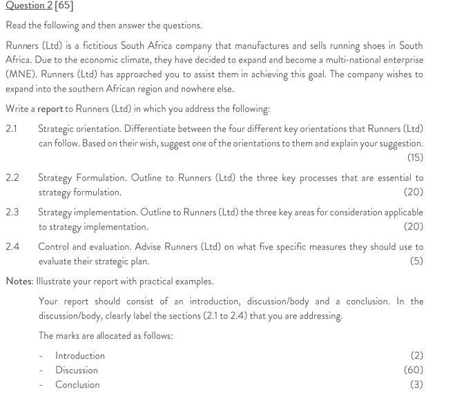 Question 2 [65] Read the following and then