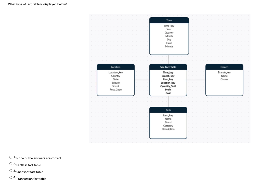 What type of fact table is displayed below? Time