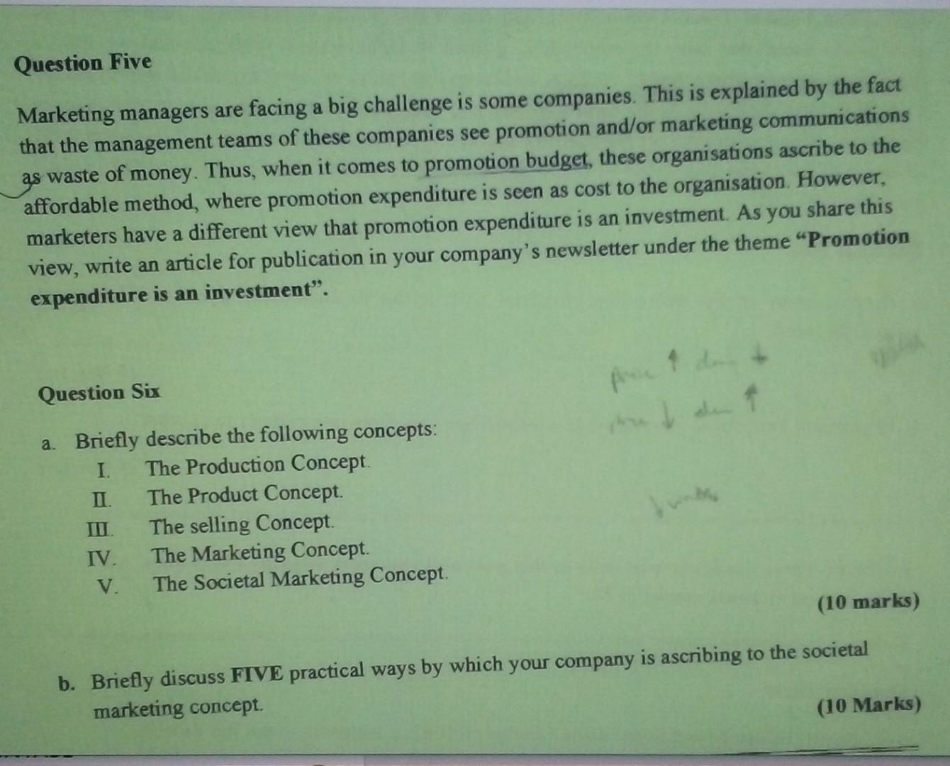 Question Five Marketing managers are facing a big