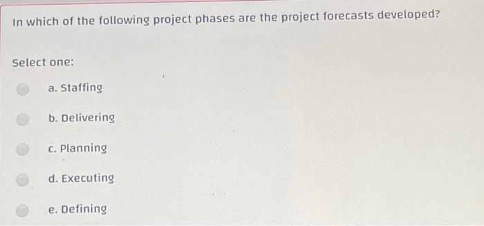 in which of the following project phases are the