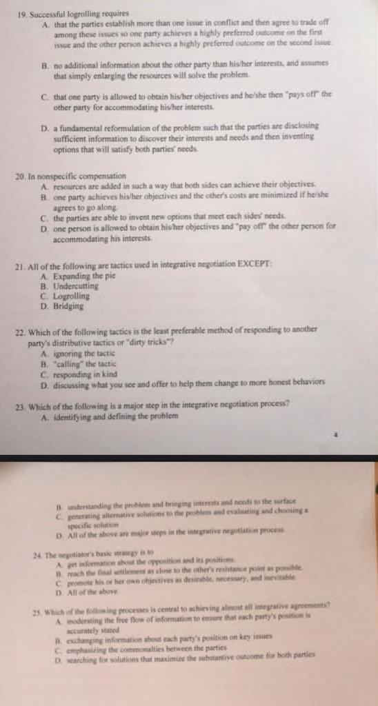 19. Successful logrelling tequirel A. that the