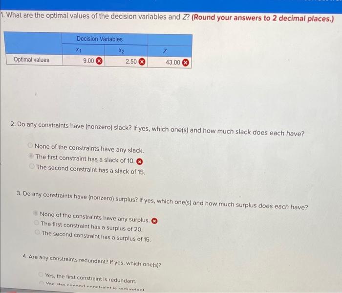 What are the optimal values of the decision