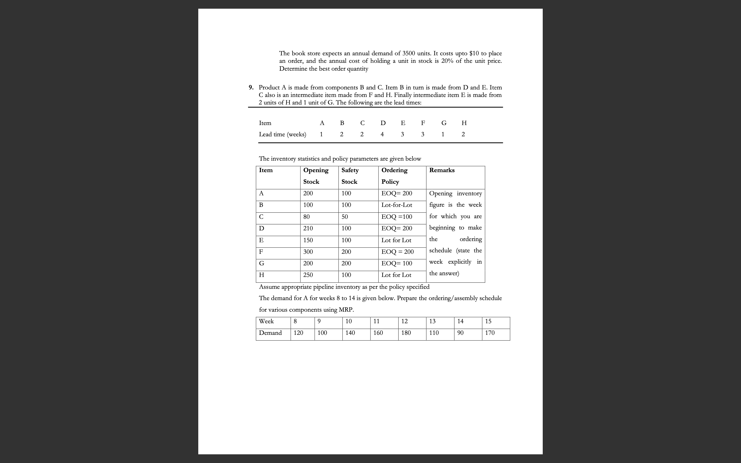 Updated The book store expects an annual demand