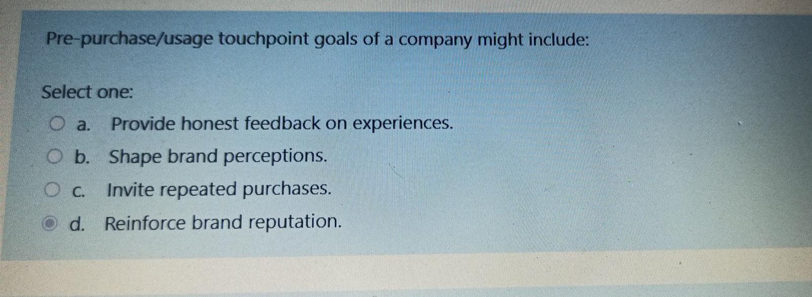 Pre-purchase/usage touchpoint goals of a company