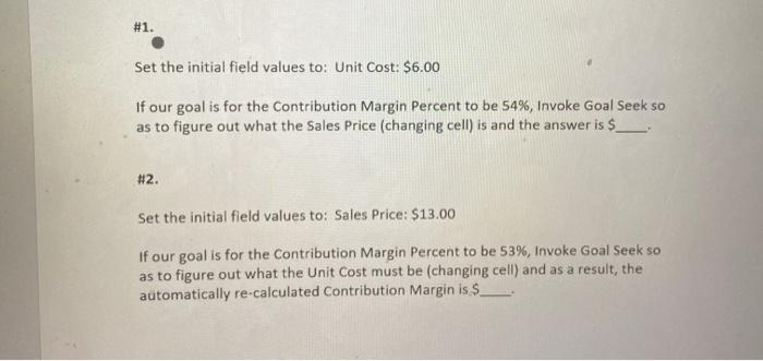 on excel #1. Set the initial field values to: