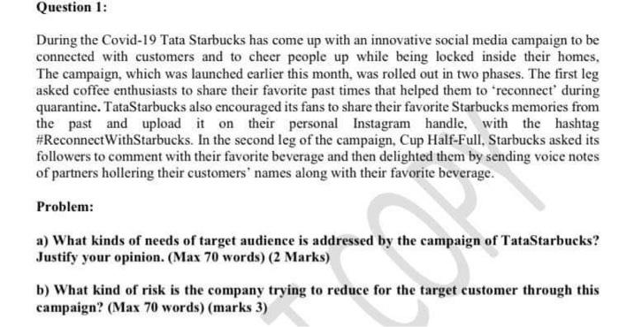 Question 1: During the Covid-19 Tata Starbucks