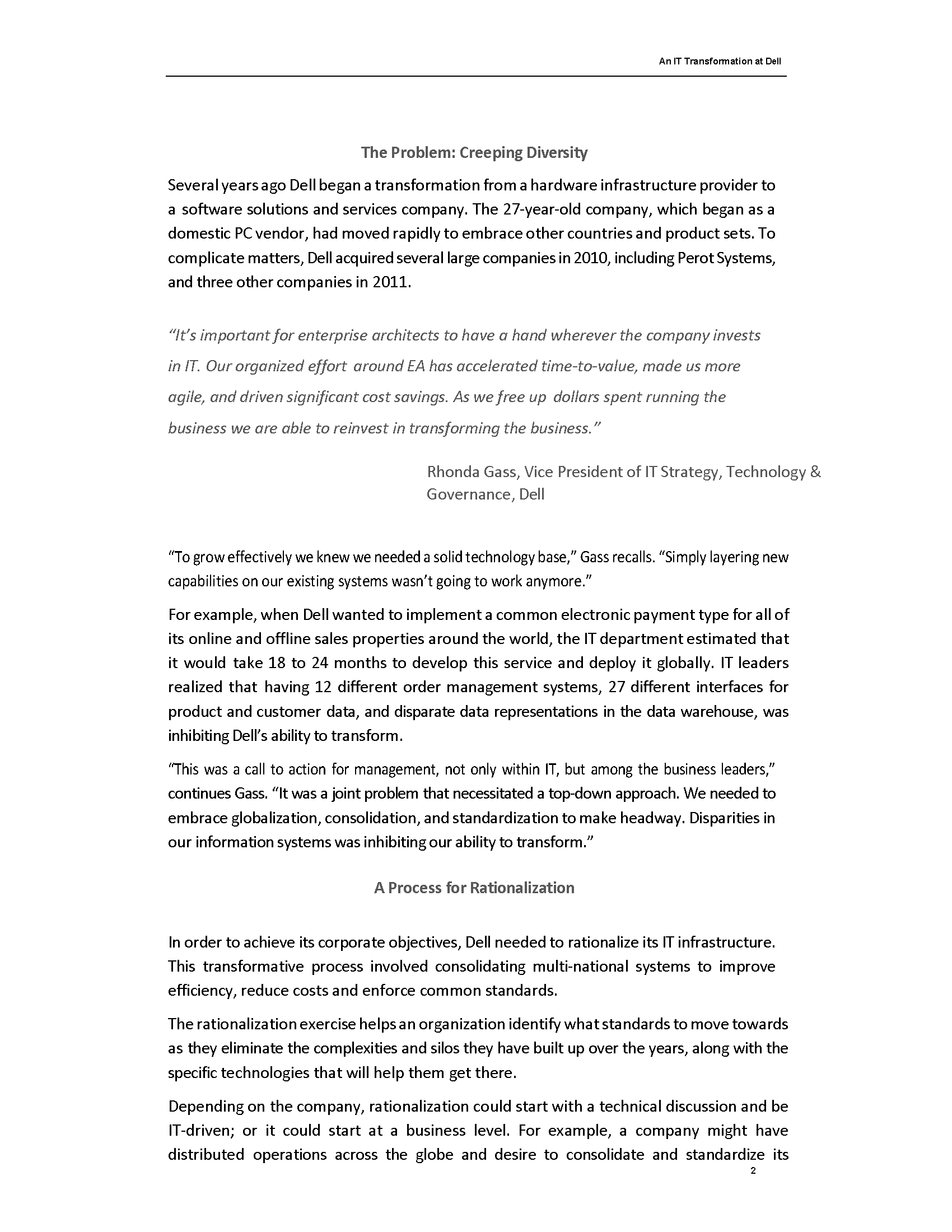 IT TRANSFORMATION AT DELL Introduction Michael