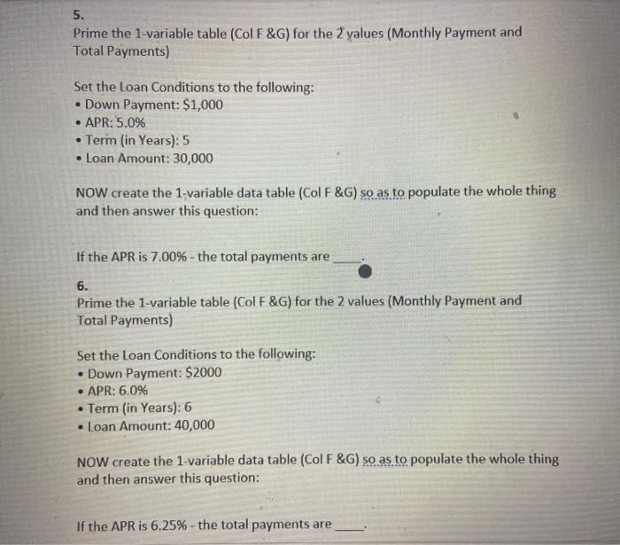 on excel #3. Prire the 1-variable table (Col F&G)