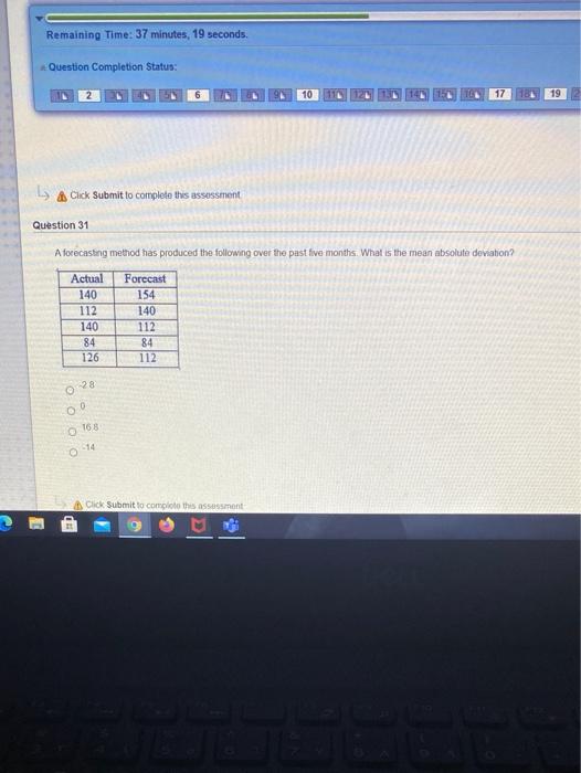 Remaining Time: 37 minutes, 19 seconds. Question