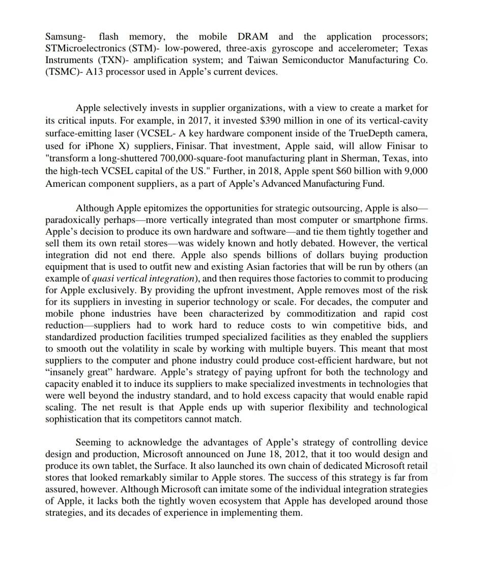 Outsourcing and Vertical Integration at Apple At