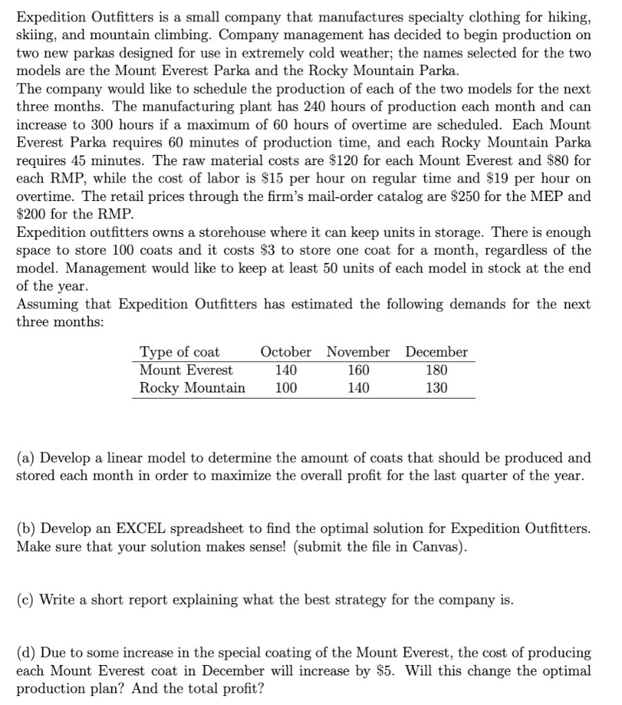 ONLY QUESTIONS C AND D. THANK YOU! Expedition