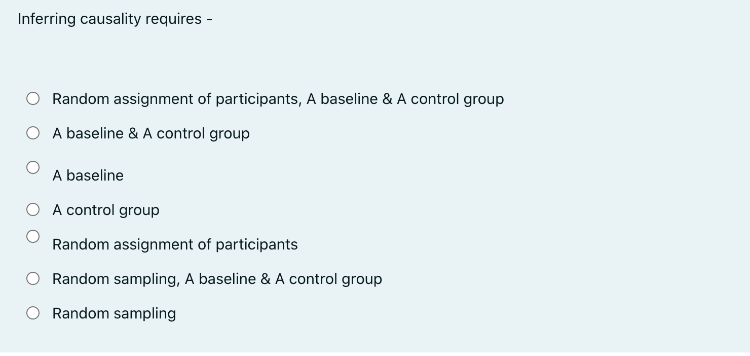 Inferring causality requires - Random assignment