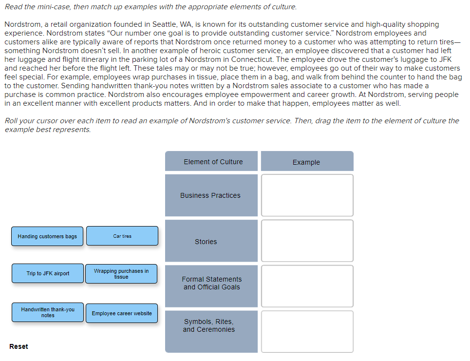 Read the mini-case, then match up examples with