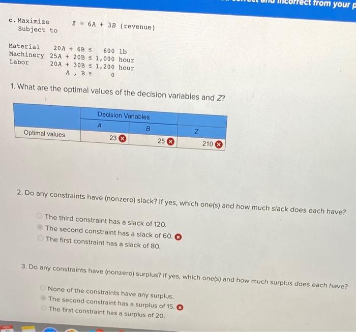 c.MaximizeSubjecttoz=6A+3B (revenue)