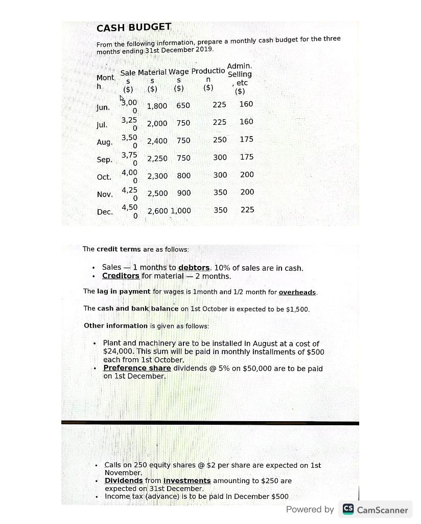 From the following information, prepare a monthly