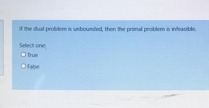 If the dual problem is unbounded, then the primal